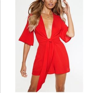 PRETTYLITTLETHING red tie front jumper
